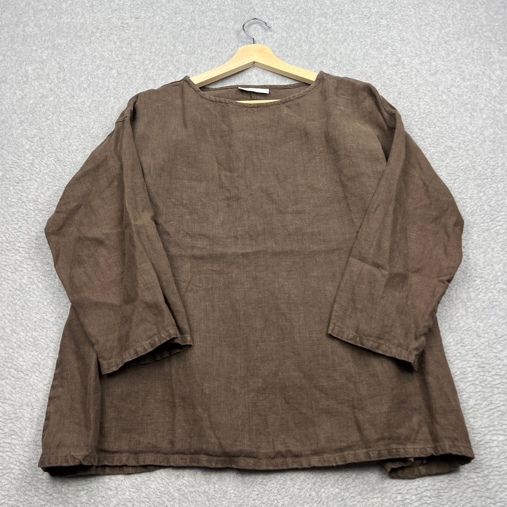 Bryn Walker Top Womens XS Brown 100% Linen Boat Neck Long Sleeve Relaxed Fit USA